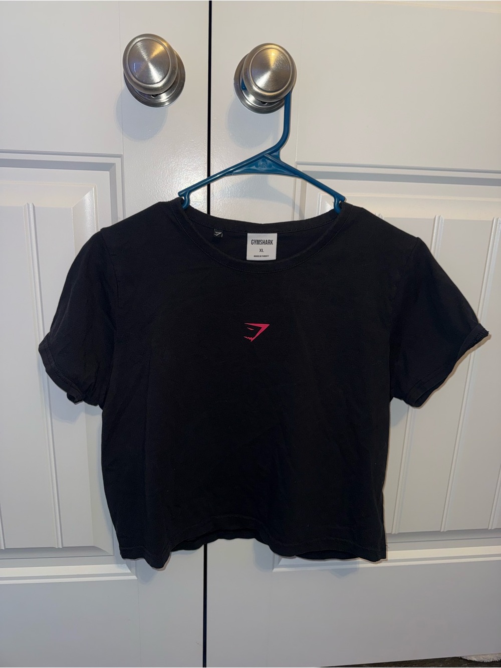Gymshark Black Crop Tee with Pink Logo